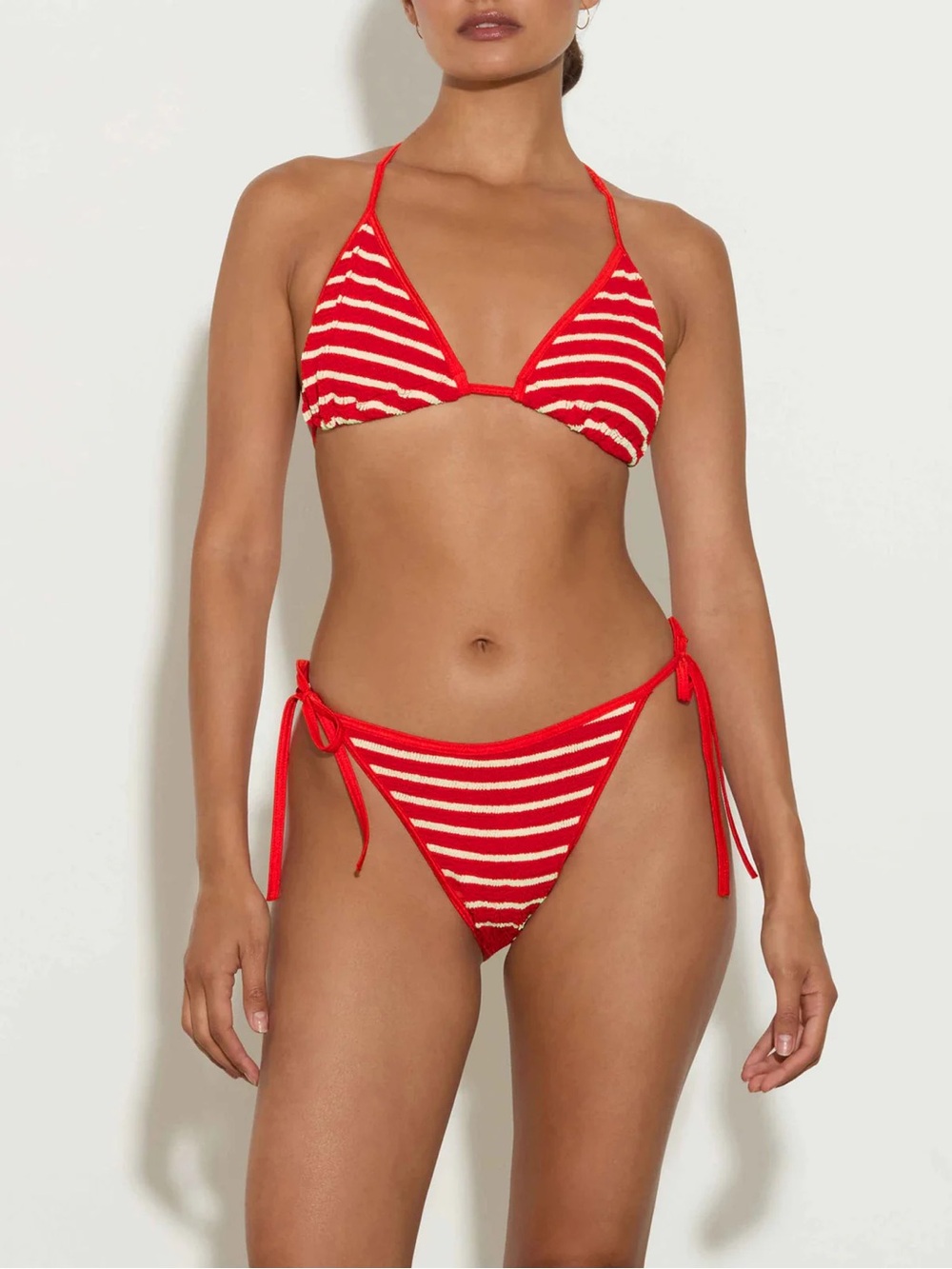 Hunza G Gina Bikini Set Red White Stripe Triangle Swimsuit Swimwear Crinkle
